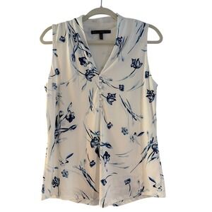 White House Black Market Sleeveless Floral V Neck Button‎ Front Top Womens M